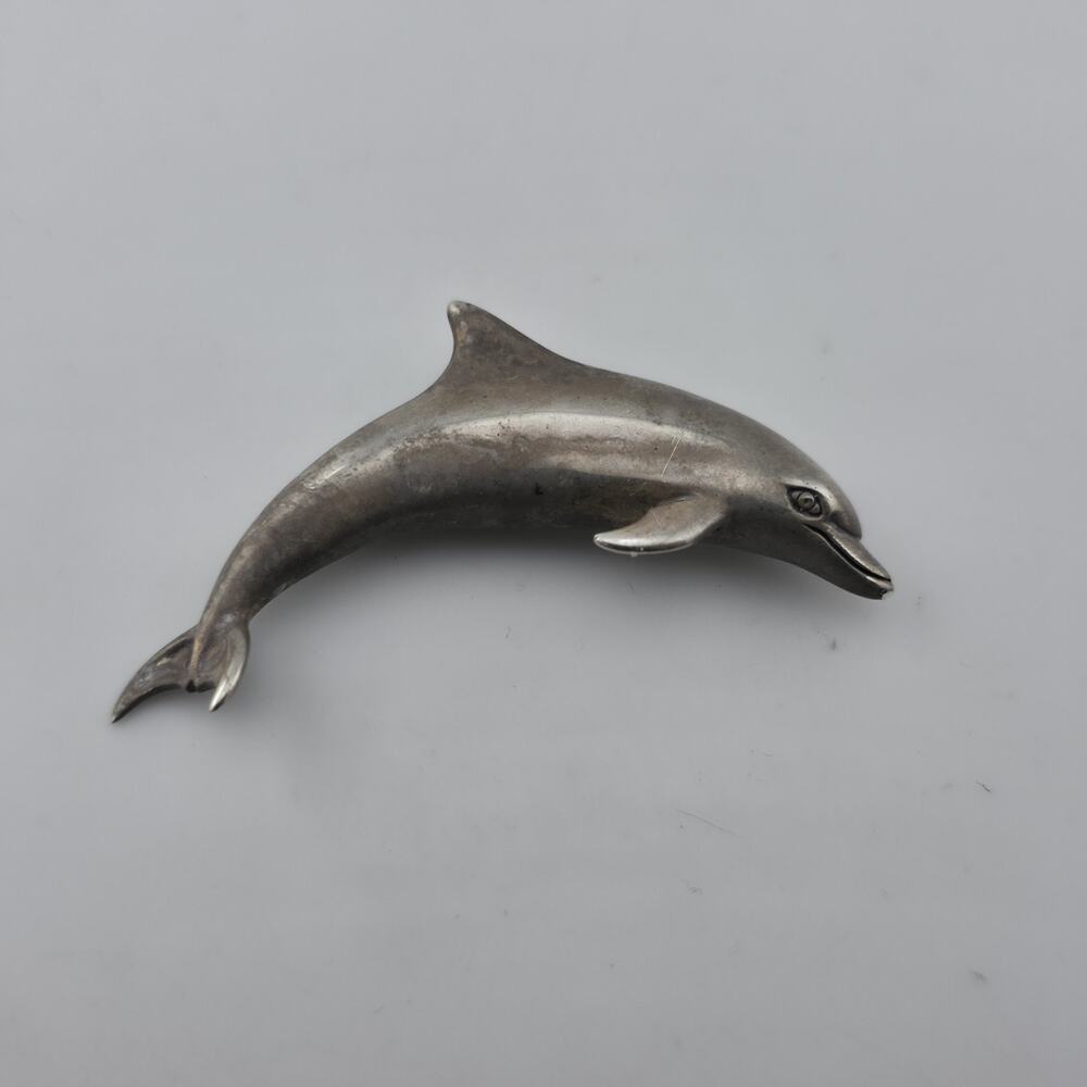 Vintage Sterling Silver Dolphin Brooch Pin 925 Figural Ocean Marine Jewelry KBN